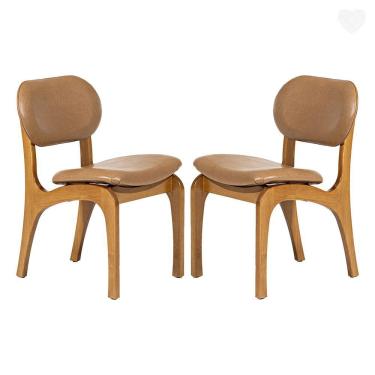 Imagem de Kit 2 Cadeiras De Jantar Estofada Rafine Madeira Castanho Impermeável Marrom