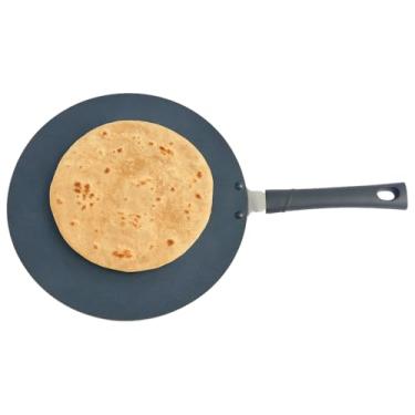 Imagem de Assadeira redonda côncava antiaderente Chapati Tawa Roti Pan com espátula e esfregão de madeira grátis, 10,8 polegadas (275 mm)