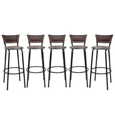 Imagem de Banquetas Altas Bancada Bar Confortável Moderno Design Resistente Estrutura Preta Kit 05 Unidades - Itagold (Floral Marrom)
