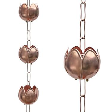 Imagem de Corrente de chuva de flor de lótus de alumínio, desviador de calha de 100 cm para decoração ao ar livre, controle eficaz do fluxo de água para jardim, casa e telhados