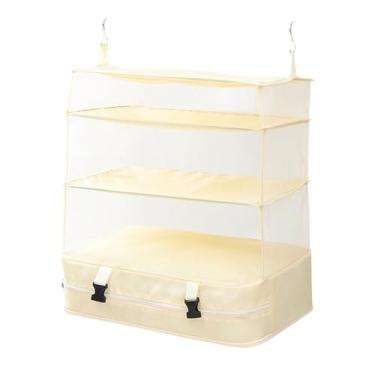 Imagem de DimyFew Organizador de Armário Portátil para Viagem, com 4 Níveis, para Guardar Roupas e Economizar Espaço. Ideal para Viagens e Bagagens, Bege