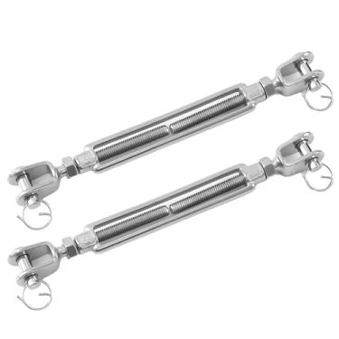 Imagem de Esticadores ajustáveis com pino de bloqueio e parafusos abertos/fechados, 2 peças para aperto e segurança, tensor de cabo tipo Uu de aço inoxidável 304, tensor de aço inoxidável 3/8 M10