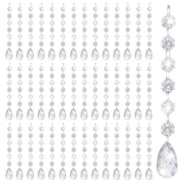 Imagem de 100 peças de cristais pendurados para centros de mesa, cristais de acrílico para decoração de guirlanda de cristal, enfeite de fios, pingente de gota transparente, lustre de cristal para árvore de