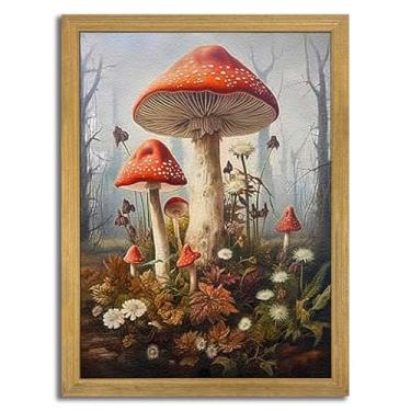 Imagem de Arte de parede texturizada 3D emoldurada, decoração de parede de cogumelo escuro gótico, imagens botânicas vintage desenhadas à mão, para sala de estar, banheiro, quarto, sala de jantar 40,6 x 61 cm