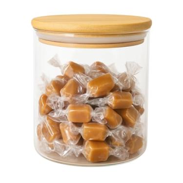 Imagem de Pote de Vidro Hermético com Tampa de Bambu, Circular, Transparente, Multiuso, Capacidade 800ML, Recipiente para Armazenamento
