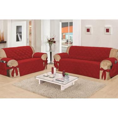 Imagem de Capa Sofá Casa Dona Premium Vermelho Laço Porta 2e3