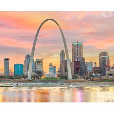 Imagem de VNUIEHG Pintura digital DIY St Louis Downtown City Skyline Kits de pintura por números desenho em tela sem moldura adultos arte de parede para iniciantes decoração de casa 40,6 cm x 50,8 cm