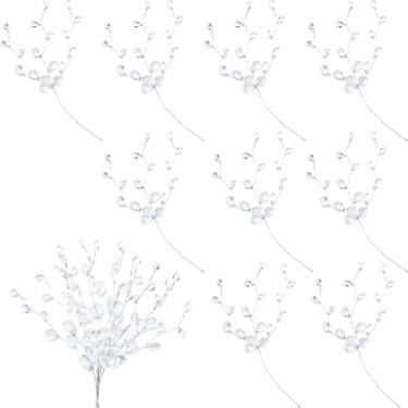 Imagem de BEIQIYA 9 ramos de flores de cristal acrílico, buquês de gotas de contas artificiais, arranjo de palhetas de acrílico floral transparente para casamento, Natal, dia de Ação de Graças, mesa de