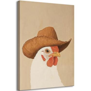 Imagem de Arte de parede em tela vintage cowboy galo engraçado animal cowboy bobo galinha imagem decoração de parede arte eclética ocidental fazenda galo pintura pôster arte impressa para quarto banheiro, 30 x