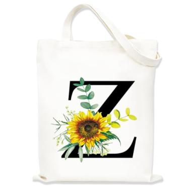 Imagem de Sacolas de lona estampadas para mulheres, sacolas de compras de lona, sacola de compras reutilizável para viagens, compras, trabalho, academia - Letra Z