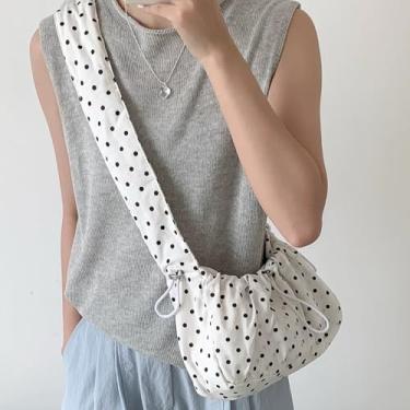 Imagem de Bolsa tiracolo plissada feminina fashion com bolinhas de grande capacidade para viagens ao ar livre, 30 x 20 x 7 cm (branca)