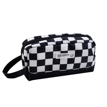 Imagem de Estojo de lápis quadriculado de tecido preto de grande capacidade