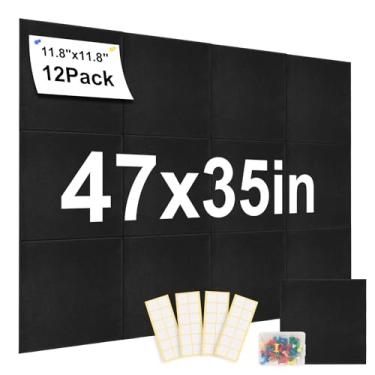 Imagem de Quadro grande de cortiça para parede 119 cm x 89 cm, pacote com 12 azulejos de parede de feltro com abas adesivas removíveis seguras, quadro de avisos de cortiça para home office Essentials placa de