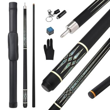 Imagem de elraxw Taco de sinuca profissional com capa, bastão de taco de sinuca com ponta de 13 mm, 2 peças, fibra de vidro, bastão de bilhar de baixa deflexão para jogadores adultos, 147 cm 538 g