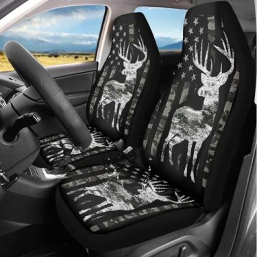Imagem de gearider Capas de assento de carro de veado bandeira dos EUA à prova d'água capa de assento frontal camuflagem caça tecido antiderrapante capa de assento de carro universal para carros, caminhões, SUV