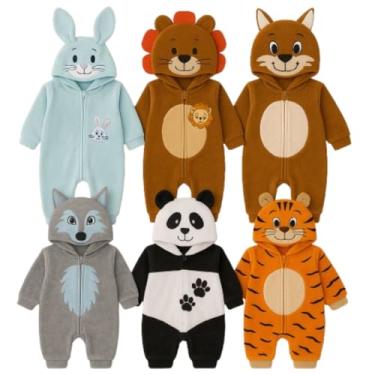 Imagem de Macacão Infantil Plush Bebê Fantasia Manga E Capuz Temático (Azul/Coelho, M)