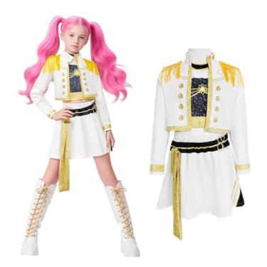 Imagem de MIRJXB Fantasia de cantora pop para crianças, conjunto de roupas de palco de dança para apresentações, eventos de cosplay e festas, fantasia bordada de cantora pop para meninas maiores de 14 anos (130