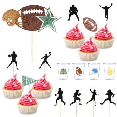Imagem de 47pcs Football Cupcake Toppers Kit, Glitter American Football Cake Decorations with Stickers Rugby Sport Player Cupcake Picks Party Decor for Theme Party Supplies