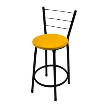 Imagem de Banqueta Média Bistrô 60cm com Encosto | Estrutura Aço Epóxi e Assento Courino | Para Cozinha e Bar(AMARELO)