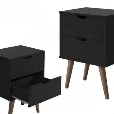 Imagem de Mesa de Cabeceira Grécia Elegance para Quarto - Cama Casal com 2 Gavetas, Pés Palito, Móvel Quarto 60 * 35 * 40cm(Preto)