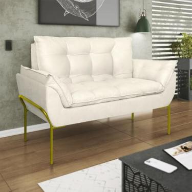Imagem de Poltrona Sofá Luxo Base Metal Dourado Recepção Escritório Cor:bege