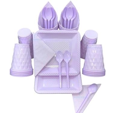 Imagem de Kit Festa com 180 itens - 40 Pratos 40 Copos 50 Garfinhos 50 Guardanapos Descartáveis Aniversário Candy (Lilás Candy)