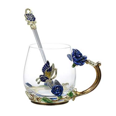 Imagem de Copo de Água Vidro com Alça Design Ergonômico para Chá Café Casa Diário Tarde Hora Lazer Vem Colher Pano Limpeza Tapete Conjunto Prático Arte Moderna Decoração Presente Bonito Feriado Festival Portáti