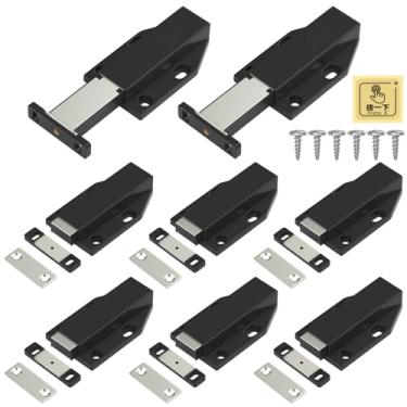 Imagem de Push to Open Catches Jiayi Pacote com 8 travas magnéticas de empurrar para abrir preto para armário de cozinha gaveta fecho de toque aberto para amortecedor de porta de armário de trailer, fecho