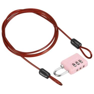 Imagem de PATIKIL Cabo de aço de segurança de 1 m (100 cm) com trava de combinação de 3 dígitos, 1 conjunto de cadeado de viagem revestido de PVC corda de arame de segurança laço duplo para mala de bagagem