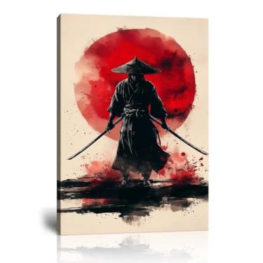 Imagem de chenchenArt Arte de parede samurai para sala de estar, quarto, decoração de casa, imagem de samurai japonês, impressões em tela, arte asiática, emoldurada, pronta para pendurar (61 cm L x 91 cm A)