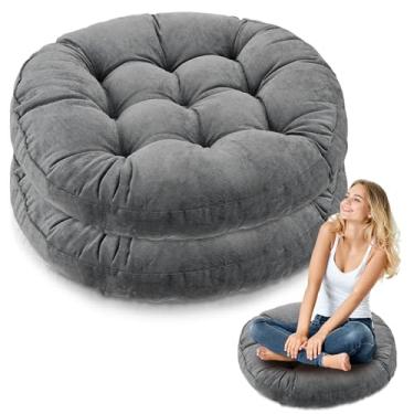 Imagem de Jerify Almofadas de chão 55 x 55 cm quadradas redondas grandes almofadas de chão para sala de aula adulto meditação piquenique festa almofada para assento presente de Natal (redondo, cinza escuro, 2