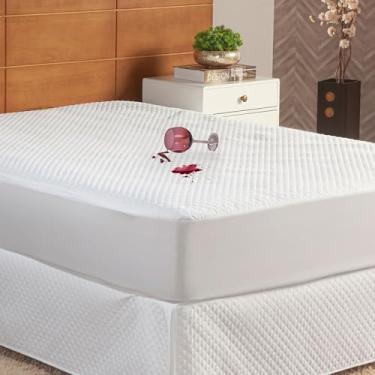 Imagem de Protetor de Colchão Casal Padrão, Impermeável Matelado com Elástico, Branco, 266x216cm, 100% Poliéster, para Colchão até 190x140x38cm