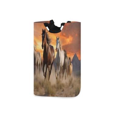 Imagem de Blueangle Cesto de lavanderia dobrável para cavalos de corrida com alças – Saco de cesto de roupa impermeável dobrável | Solução de armazenamento de roupas que economiza espaço para dormitório