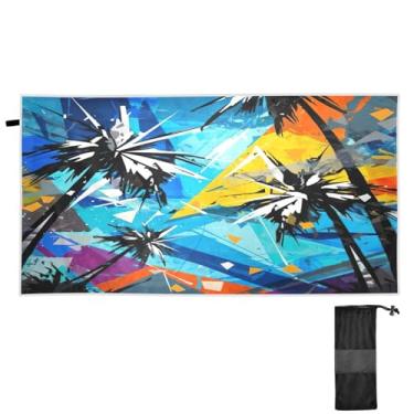 Imagem de ATTX Toalha de praia de palmeiras tropicais 76 x 152 cm - Cobertor de microfibra leve de secagem rápida e resistente à areia para piscina, ioga, academia e viagens | Esportes de banho de natação