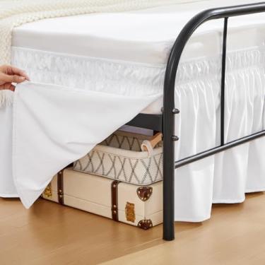 Imagem de RIMELA Saias de cama Moon White com cantos divididos, tamanho completo, caimento de 38 cm, rodapé elástico para cama, fácil de instalar, babados, tecido macio, lavável na máquina para armação de metal
