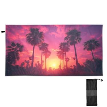 Imagem de Blueangle Toalha de praia de palmeiras do pôr do sol - Toalhas de viagem compactas e leves - Toalha de secagem rápida super absorvente para natação, acampamento e férias (140)