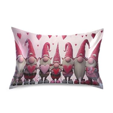 Imagem de ATTX Fronha de almofada de gnomos de coração rosa com fecho de envelope para cabelo e pele, macia, respirável, suave, ambos os lados, capa de almofada de seda refrescante (Queen 50 cm × 76 cm, 1 peça