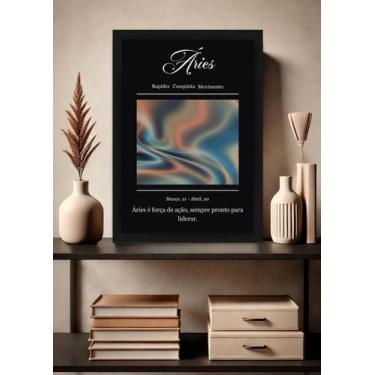 Imagem de Quadro Signo Áries com Vidro e Moldura Preta Tam:A4 - Spark Loja