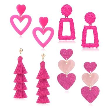 Imagem de Brincos de coração rosa para mulheres brincos de coração para meninas brincos pendentes de coração de amor brincos rosa para festa formatura presente para namorada, adjustable, Metal, outro