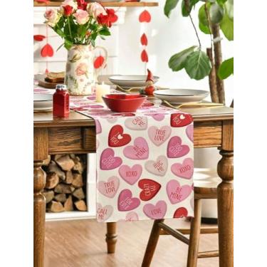 Imagem de 1 peça Love Homo sapiens decoração festival Linum usitatissimum toalha de mesa coração vermelho caminho de mesa, adequado para reuniões de família, propostas, decorações de eventos de confissão toalha