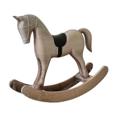 Imagem de XLWLLNJ Estátua de Cavalo de Balanço, Estatueta Decorativa, Artesanato em Madeira, Escultura Colecionável de Animal, Ornamento para Mesa, Estante ou Armário, Cinza