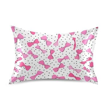 Imagem de SEHANY Capas de almofada de seda com laço rosa para cabelo e pele, capas de almofada de cetim respiráveis macias e refrescantes com fecho de envelope, tamanho king (51 x 66 cm)