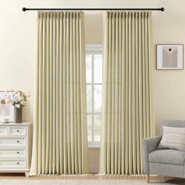 Imagem de Cortinas de linho de 267 cm para sala de estar, cortina plissada semitransparente, filtrante de luz, memória treinada, moderna, com anéis de ganchos para quarto, sala de jantar, 40W, bege cinza, 2