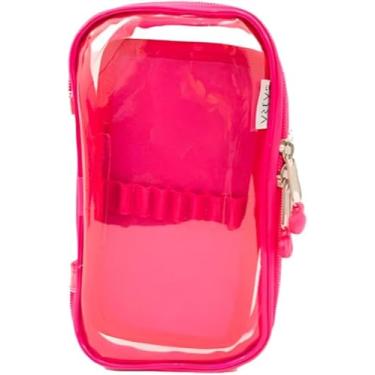 Imagem de Estojo Box Cristal, Plástico, 50 Compartimentos para Lápis e Canetas, 22x16x6 cm, 2 Compartimentos, Transparente (Rosa)