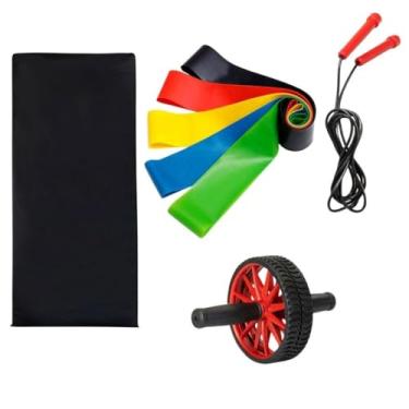 Imagem de Colchonete Academia Roda Abdominal Elastico Funcional Corda de Pular Treino em Casa Atividade Fisica Musculação equipamentos de academia em casa (VERMELHO)