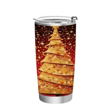 Imagem de Wassud Árvore de Natal dourada (2) copo com tampa e canudo de aço inoxidável parede dupla copo isolado copo de viagem caneca de café para bebidas frias e quentes 350 ml