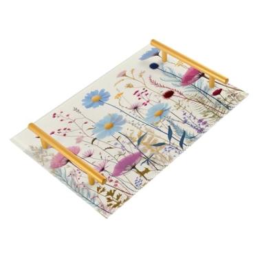 Imagem de Wassud Bandeja de banheiro floral selvagem com alças organizador de perfume de acrílico para banheiro, quarto, cozinha, balcão de 30 x 20 cm