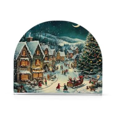 Imagem de Qilmy Porta-guardanapos de feliz Natal para mesas, elegante suporte de guardanapo de papel de acrílico, dispensador de papel de seda independente moderno para sala de jantar, sala de estar, festa44