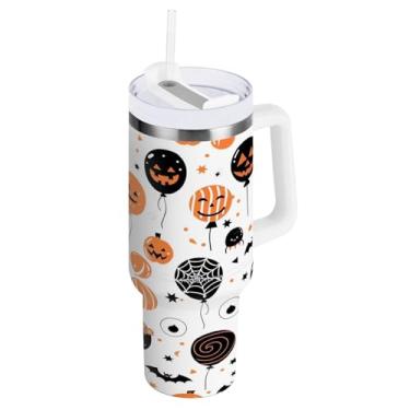 Imagem de STAYTOP Copo de balão de terror de 850 g com tampa e canudo, copo isolado de aço inoxidável durável à prova de vazamento com alça, garrafas de água à prova de derramamento para viagens