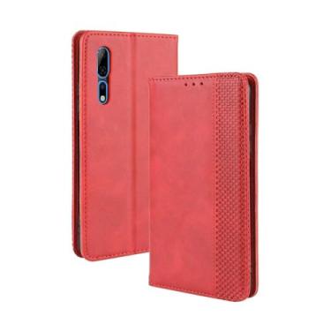 Imagem de Capa flip de couro para ZTE Axon 10 Pro 5G,Flip magnético retro,Caso de telefone de couro PU,Design de carteira com 3 slots de cartão e 1 clipe de dinheiro -Red